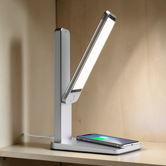 Helpox 3-in-1 Foldable LED Desk Lamp with Integrated Qi Wireless Charging Base
